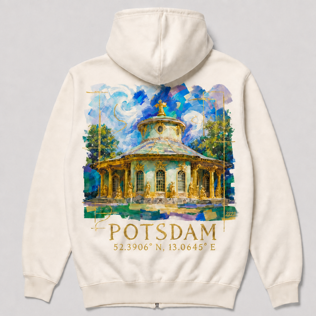 Chinesisches Haus Meisterwerk Zip-Hoodie, Rückansicht mit Signatur