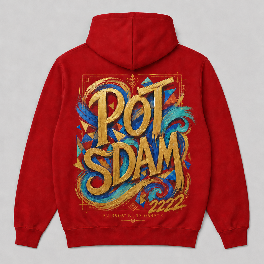 Stadtname Meisterwerk Zip-Hoodie, Rückansicht mit Signatur