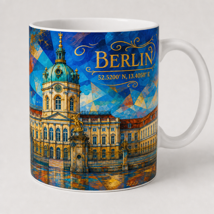 Schloss Charlottenburg Meisterwerk Tasse, Motiv-Seite mit Signatur