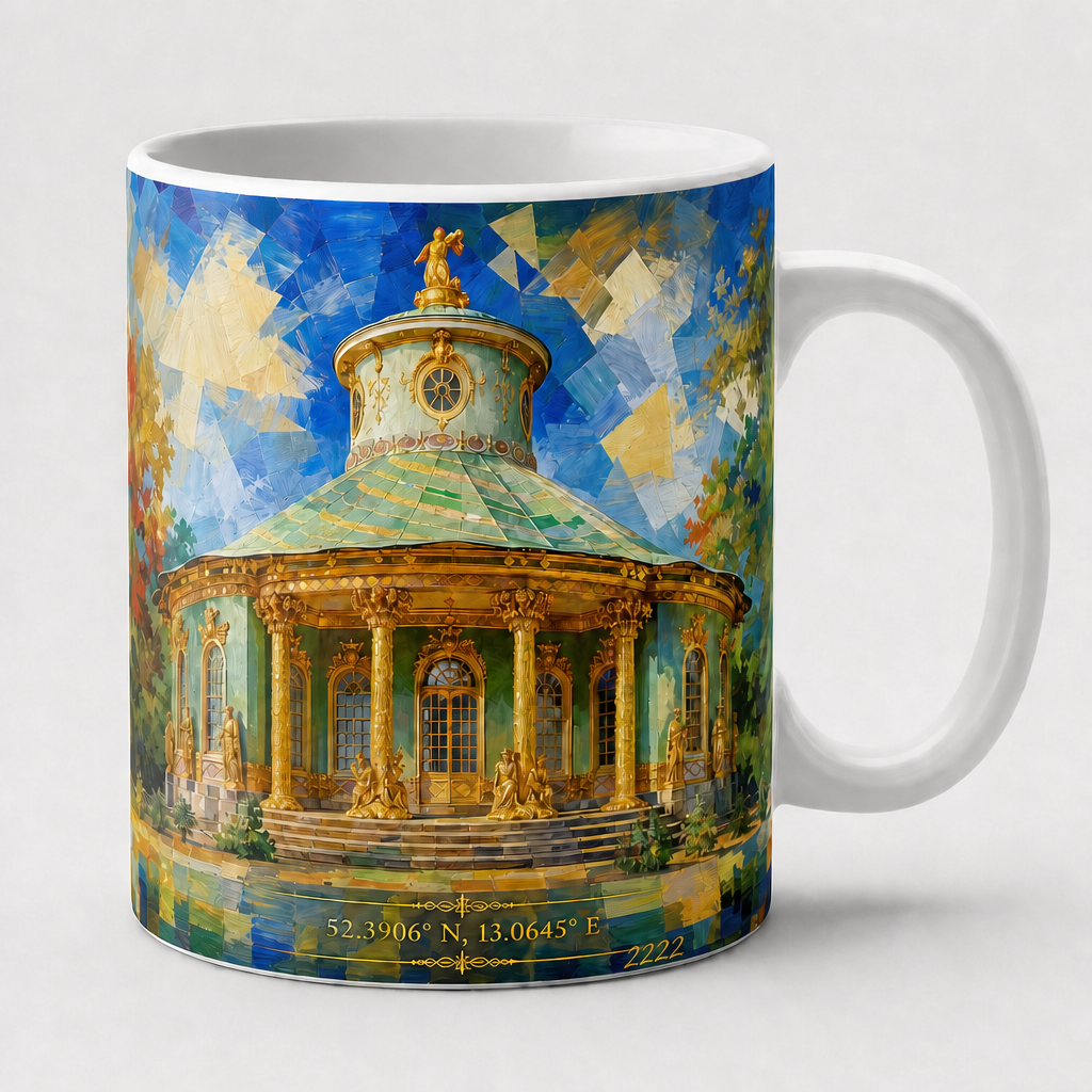 Chinesisches Haus Meisterwerk Tasse, Motiv-Seite mit Signatur