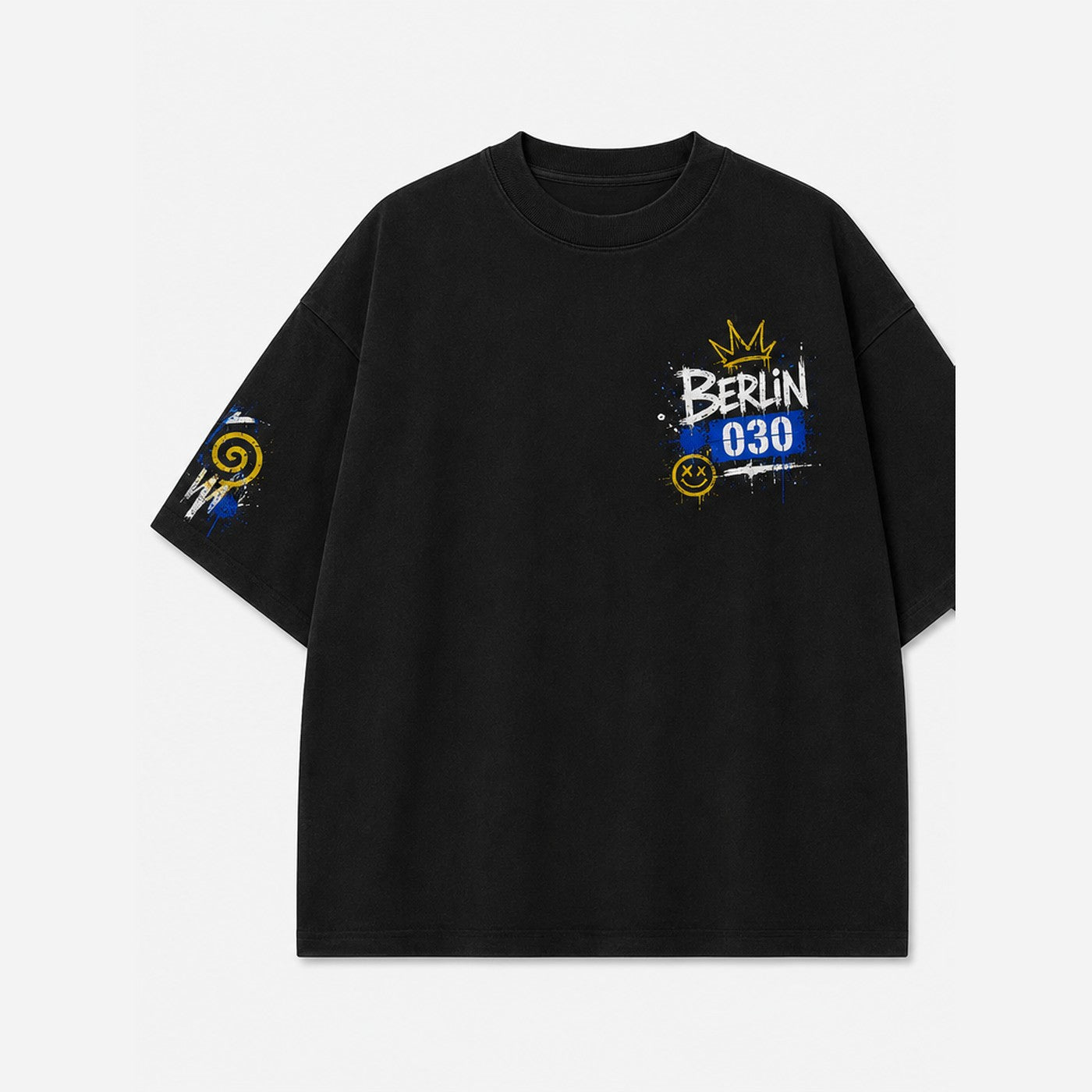 Mauer Dit Oversized T-Shirt Schwarz, Vorderansicht mit Brustprint