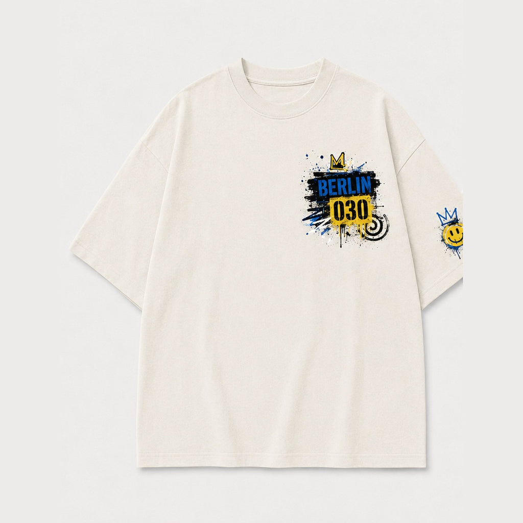 Alex 030 Oversized T-Shirt Natural, Vorderansicht mit Brustprint