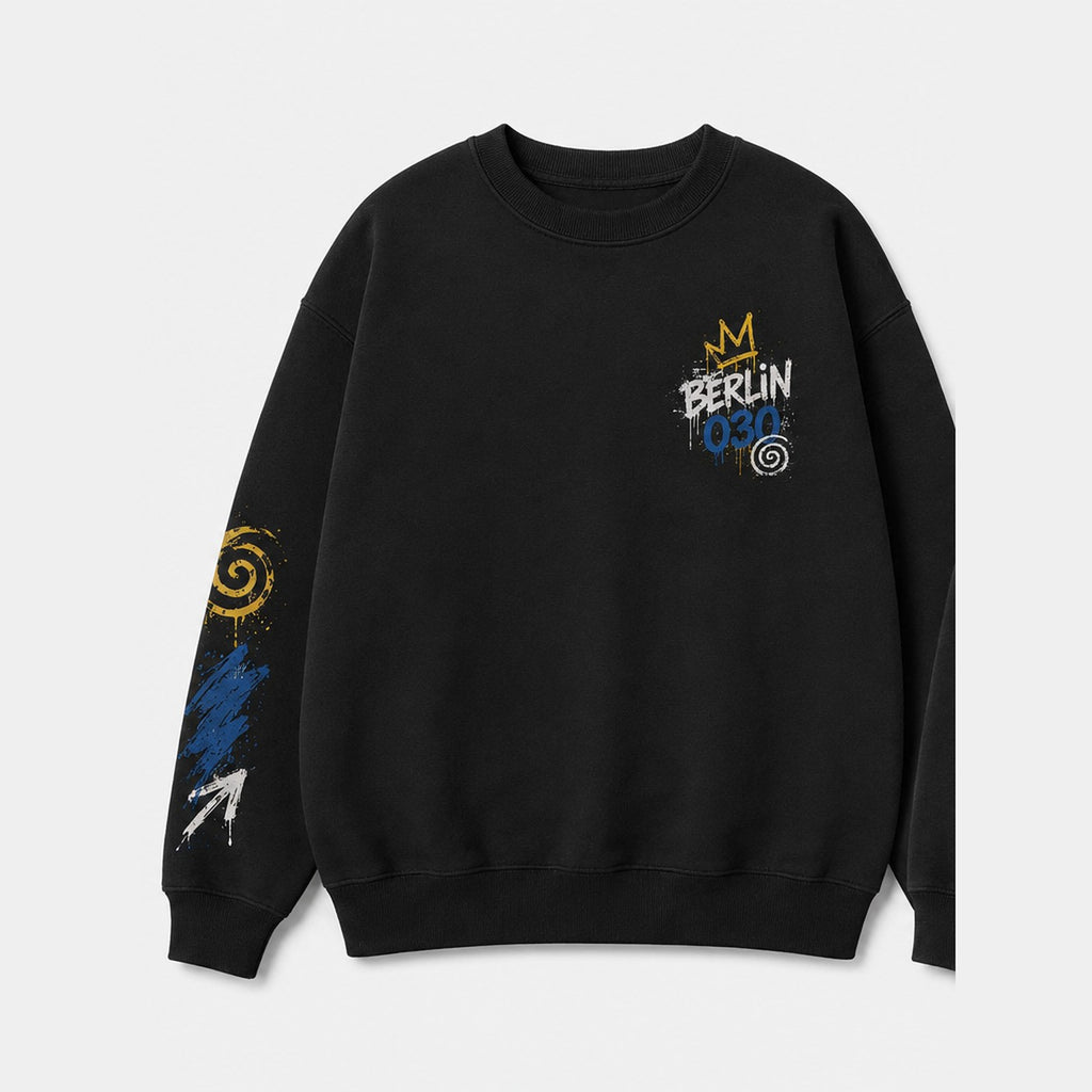 Oberbaum Sweater Schwarz, Vorderansicht mit Brustprint