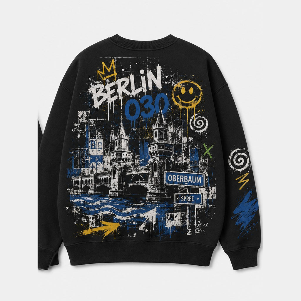 Oberbaum Sweater Schwarz, Rückansicht mit Oberbaumbrücke