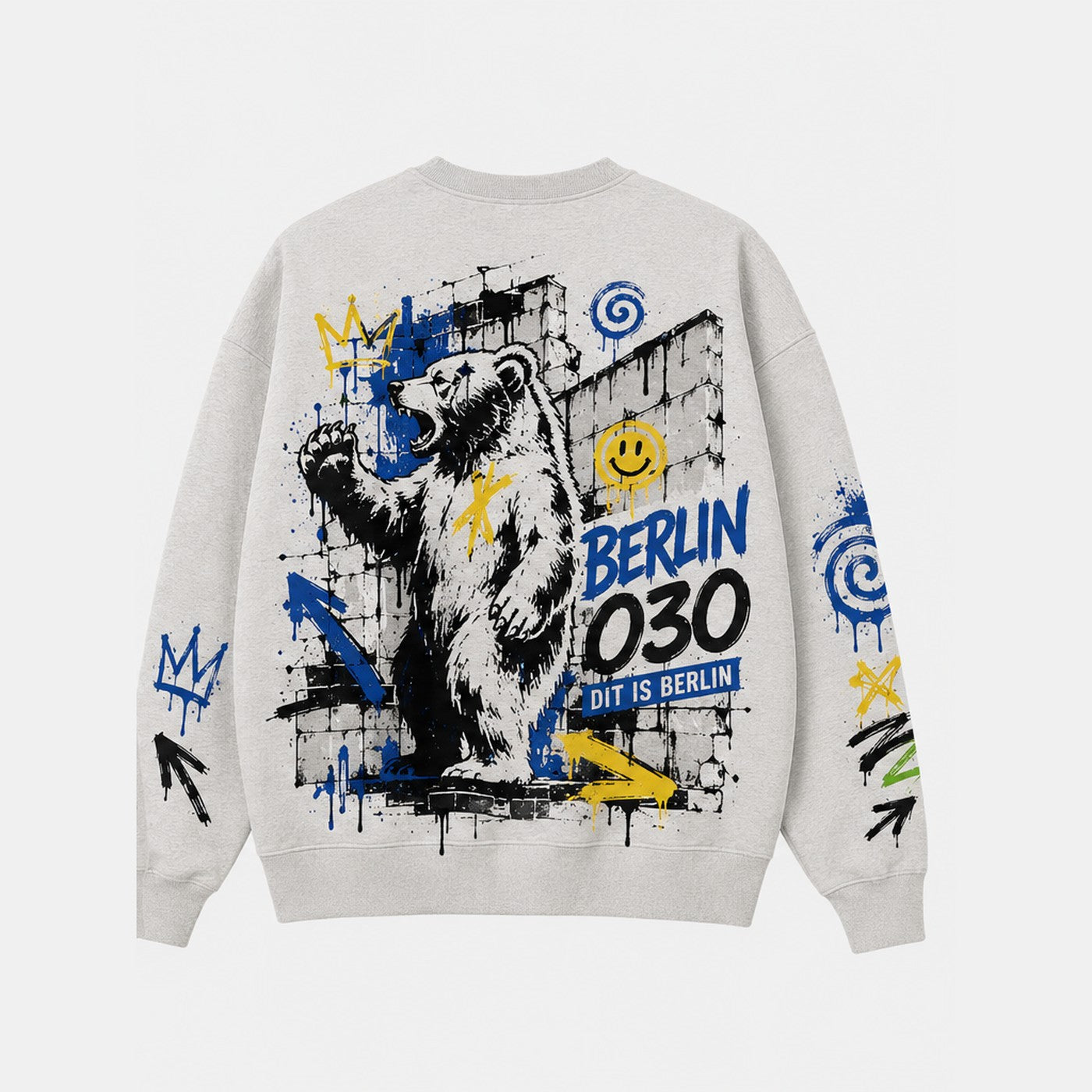 Bär Icke Sweater Light Heather Grey, Rückansicht mit Berliner Bär