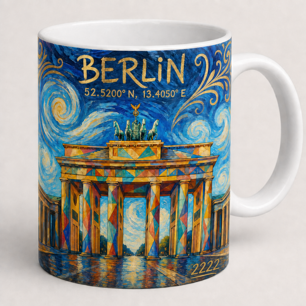 Brandenburger Tor Meisterwerk Tasse, Motiv-Seite mit Signatur