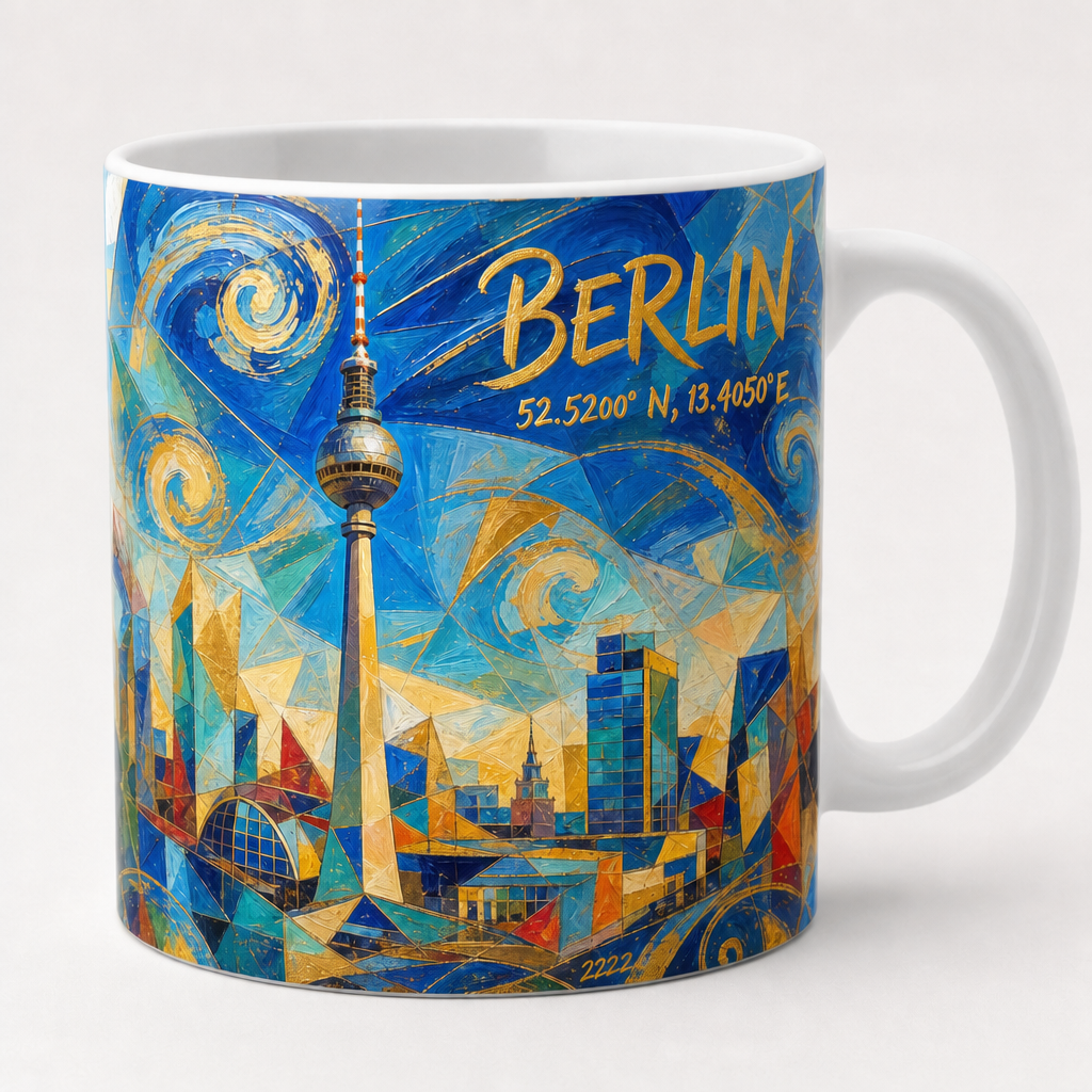 Fernsehturm Meisterwerk Tasse, Motiv-Seite mit Signatur