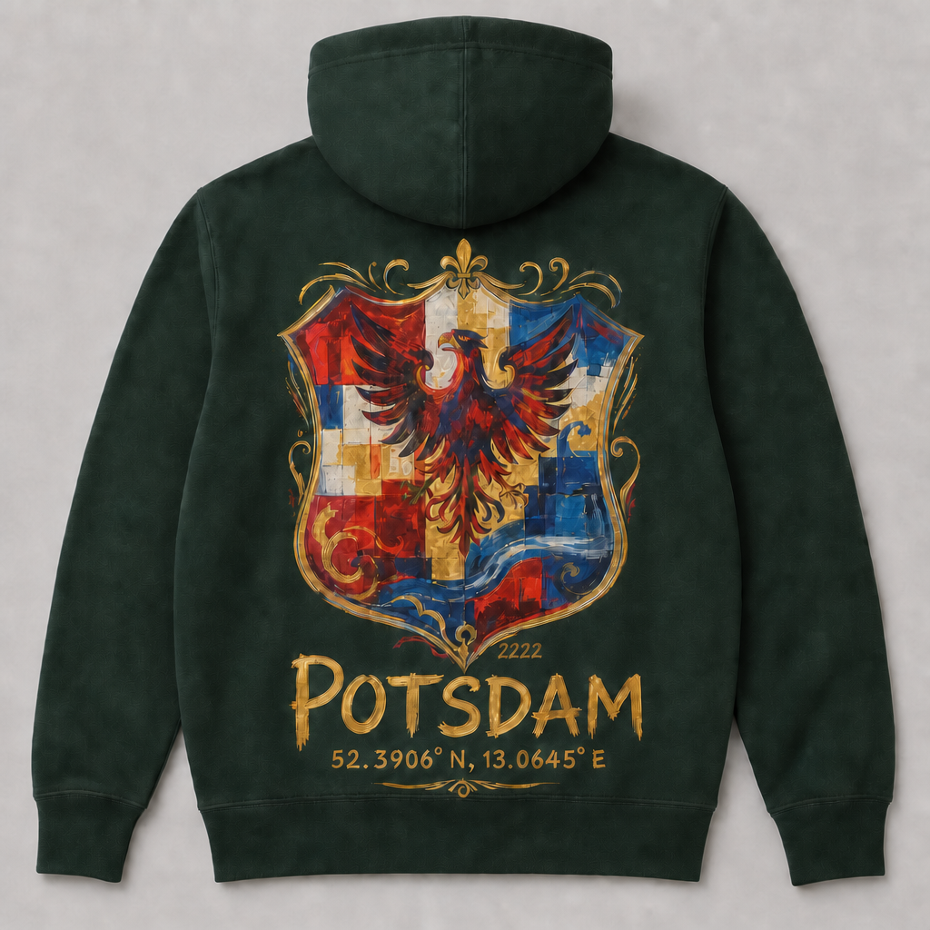 Potsdam-Wappen Meisterwerk Zip-Hoodie, Rückansicht mit Signatur