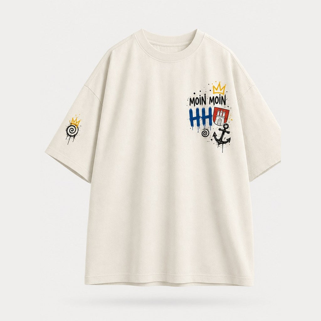 Michel Speicherstadt Oversized T-Shirt Natural, Vorderansicht mit Brustprint