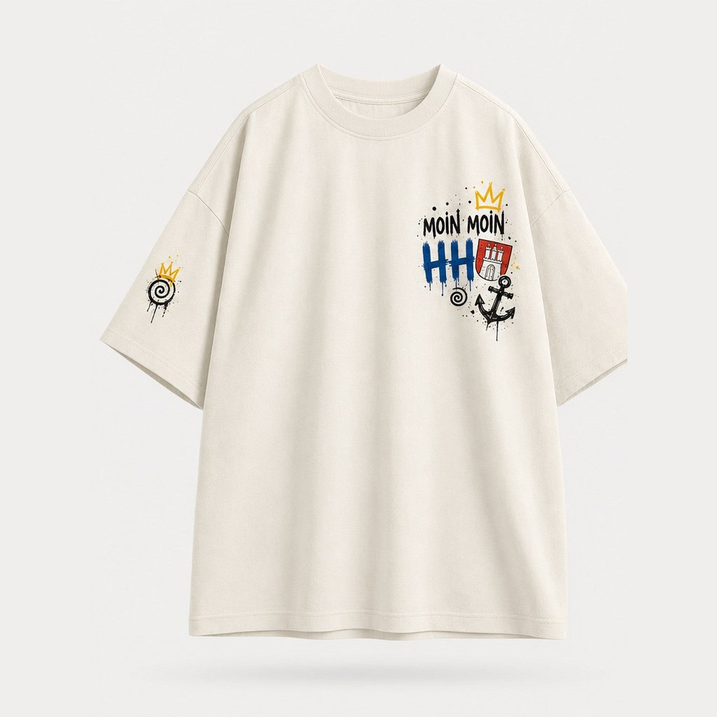 Michel Speicherstadt Oversized T-Shirt Natural, Vorderansicht mit Brustprint