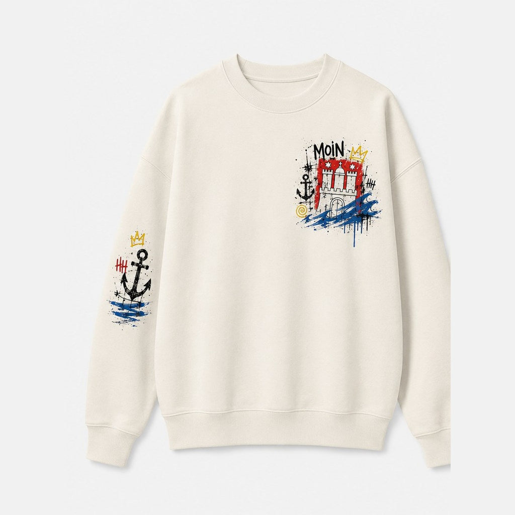 Wappen Elbe Sweater Natural, Vorderansicht mit MOIN-Print
