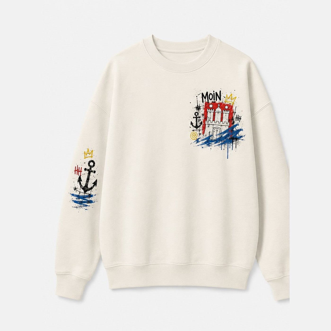 Wappen Elbe Sweater Natural, Vorderansicht mit MOIN-Print
