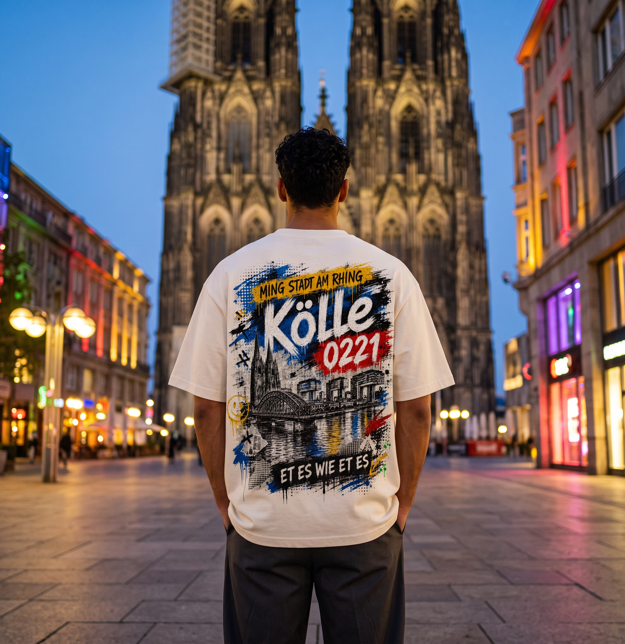 Ming Stadt am Rhing Oversized T-Shirt Natural am Modell, Köln