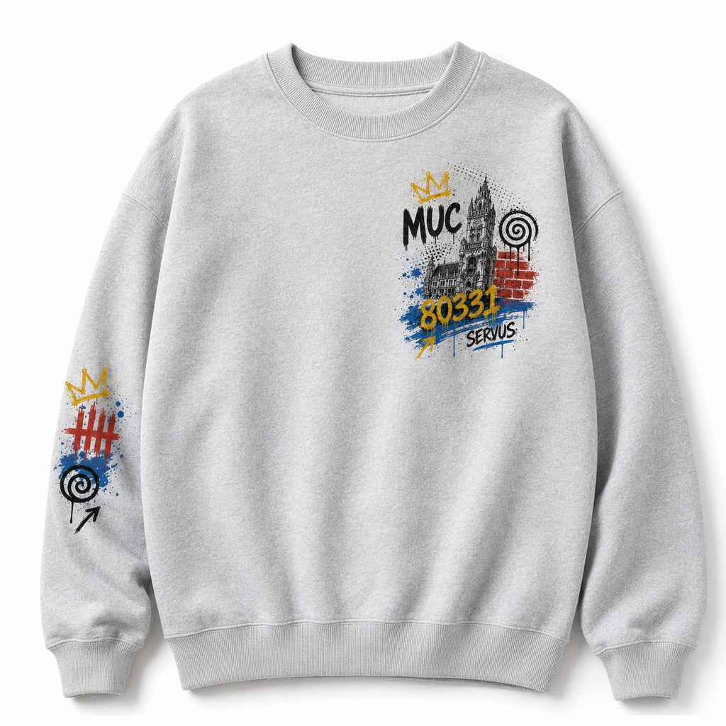 Marienplatz Glockenspiel Oversized T-Shirt Grau meliert, Vorderansicht