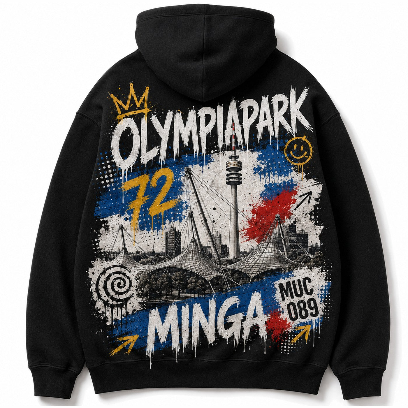 Olympiapark 72 Hoodie Schwarz, Rückansicht mit Olympiadach