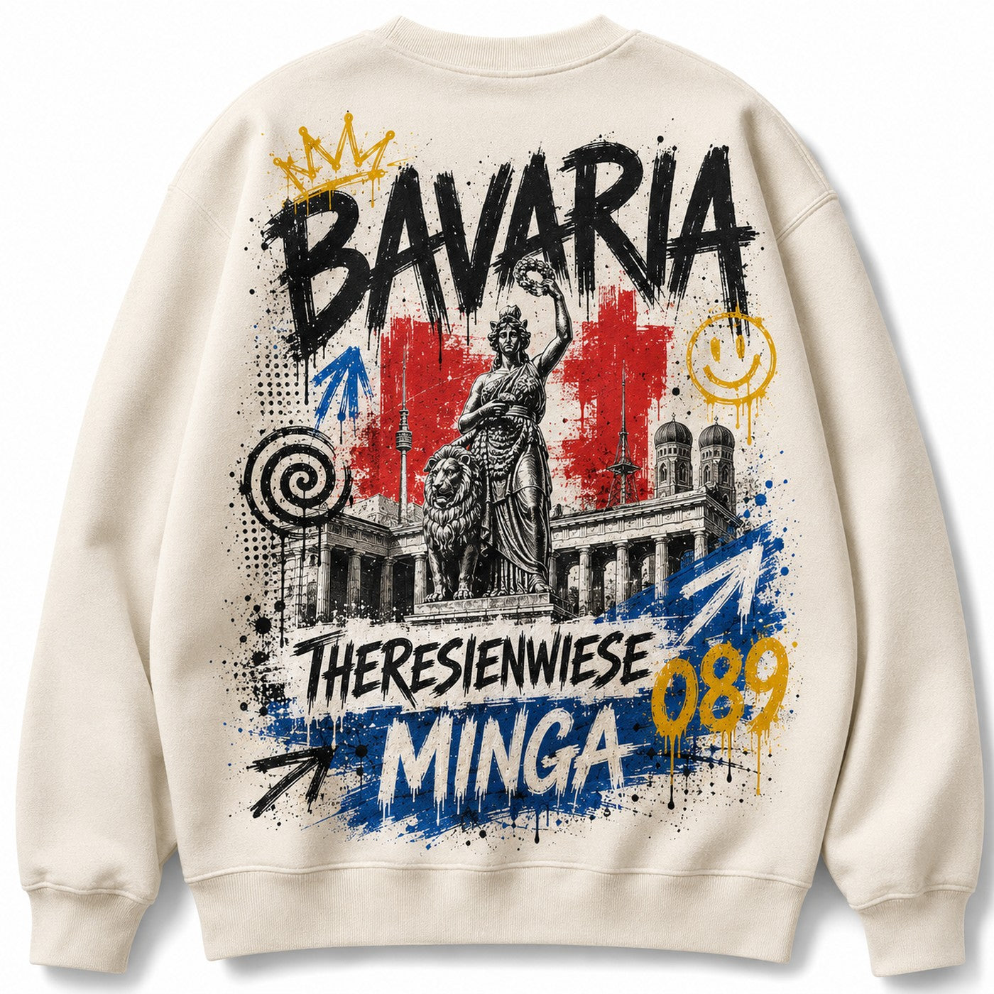 Bavaria Theresienwiese Hoodie Natural, Rückansicht mit Bavaria-Statue