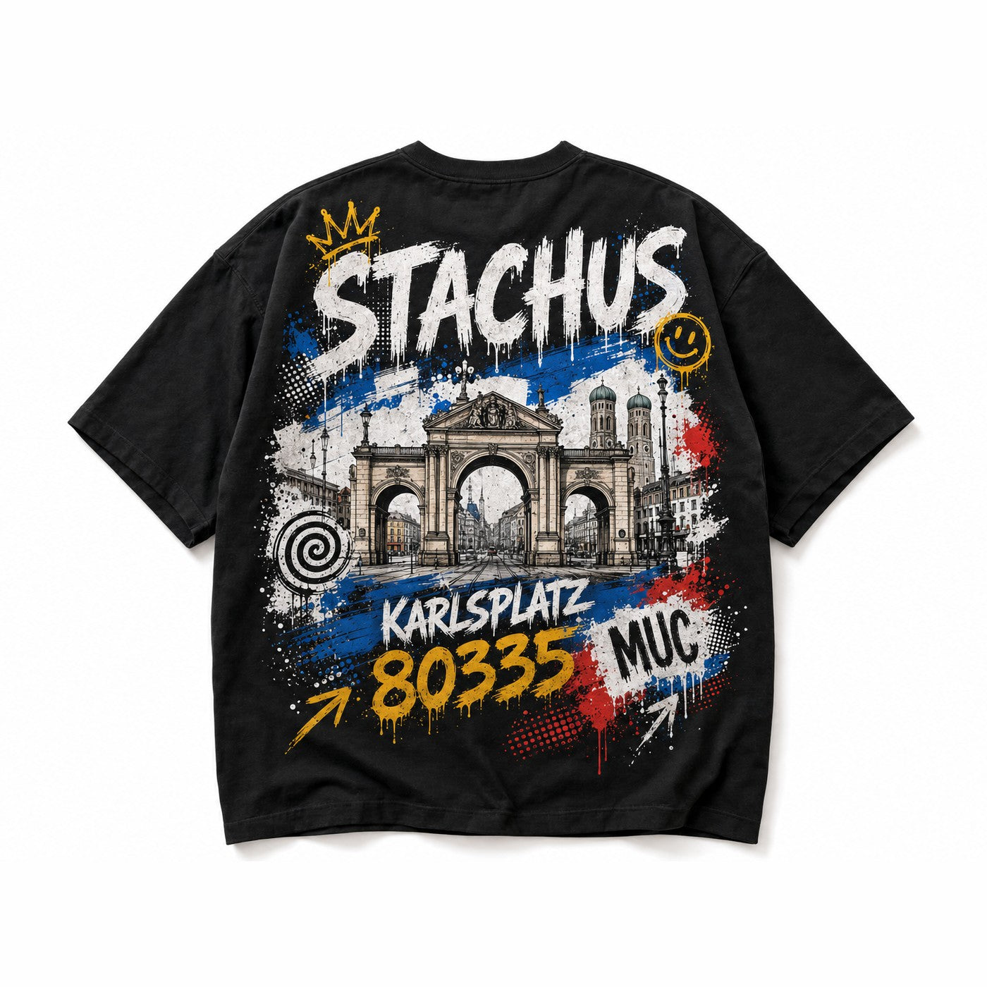 Stachus Karlsplatz Hoodie Grau meliert, Rückansicht mit Karlstor