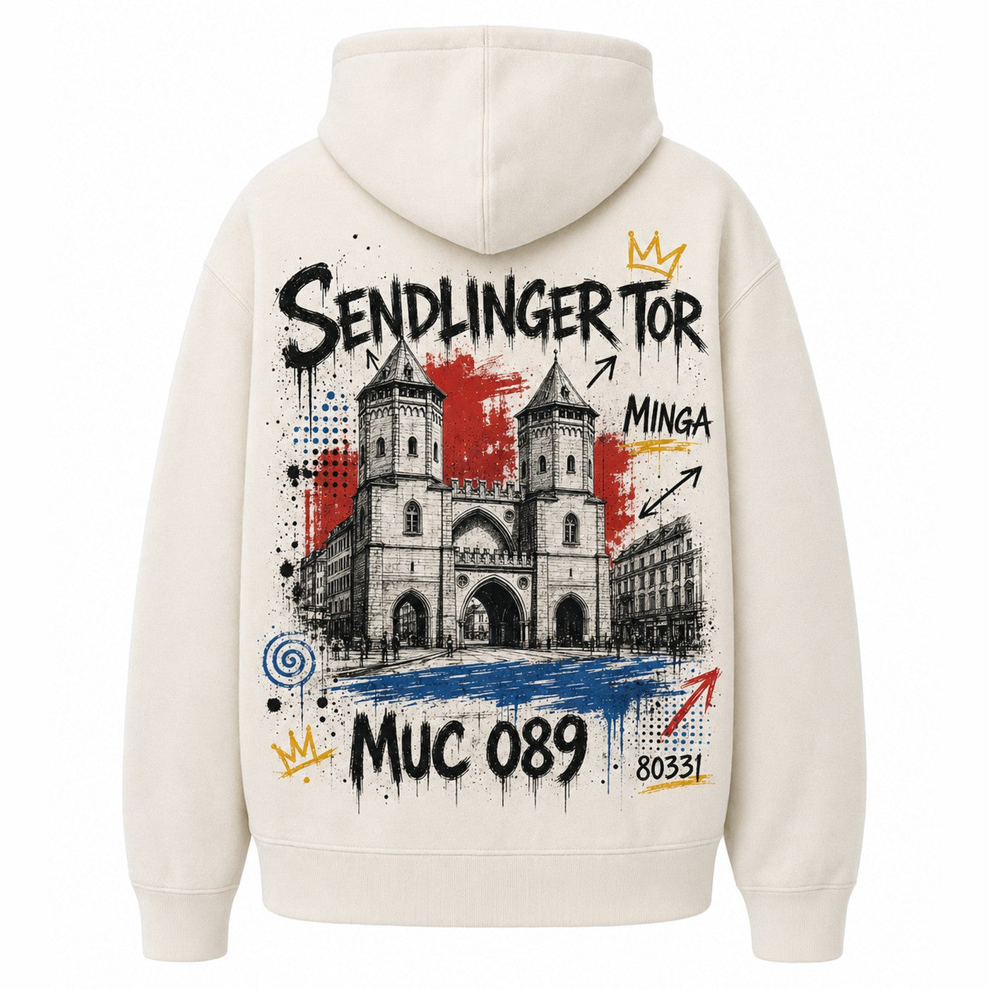 Sendlinger Tor Sweater Schwarz, Rückansicht mit Stadttor