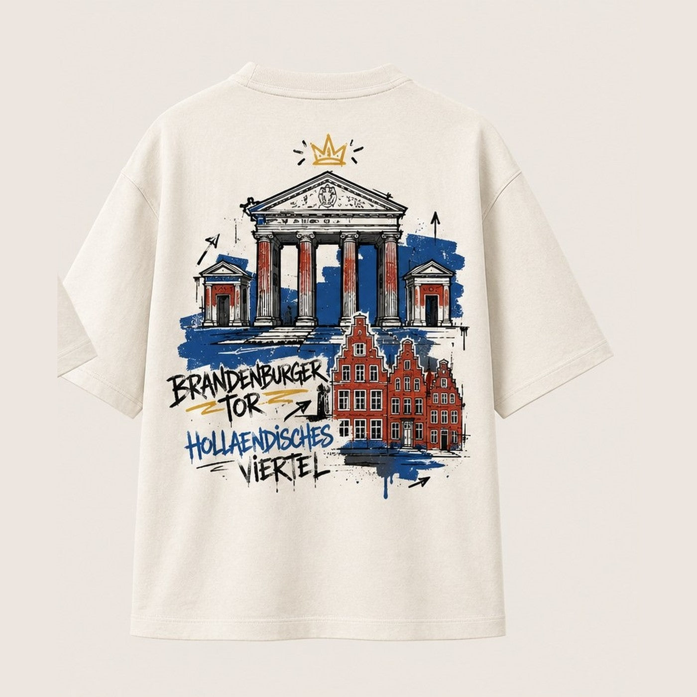 Brandenburger Tor Potsdam Oversized T-Shirt Natural, Rückansicht mit Holländischem Viertel