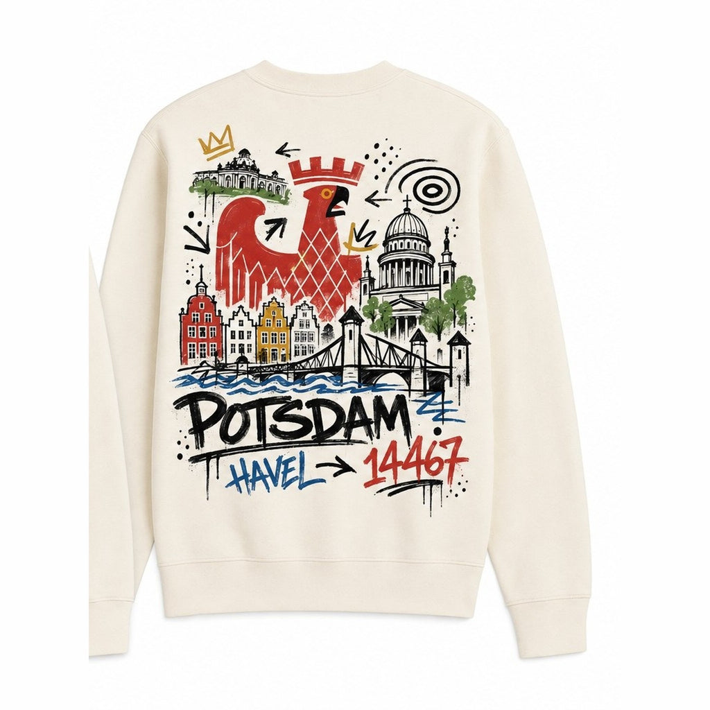Wappen Havel Sweater Natural, Rückansicht mit Potsdamer Adler und Altstadt